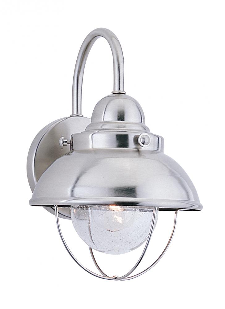 Sebring transitional 1-light outdoor exterior small wall lantern sconce in brushed stainless silver