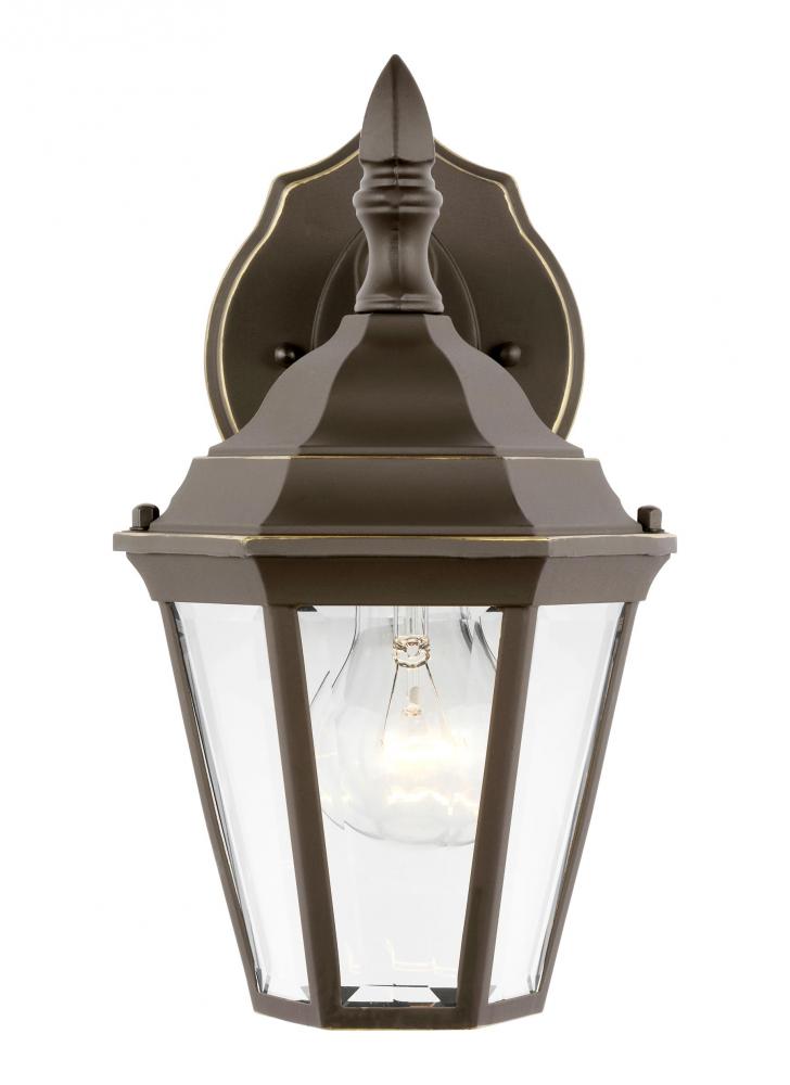 Bakersville traditional 1-light outdoor exterior small wall lantern sconce in antique bronze finish