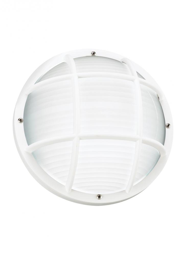 Bayside traditional 1-light LED outdoor exterior wall or ceiling mount in white finish with polycarb