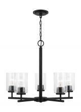 Generation Lighting 31171-112 - Oslo indoor dimmable 5-light chandelier in a midnight black finish with a clear seeded glass shade