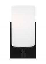 Generation Lighting 4124601-112 - Alturas indoor dimmable 1-light wall bath sconce in a midnight black finish and etched white glass s