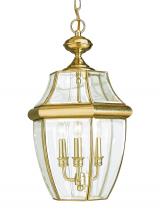 Generation Lighting 6039-02 - Lancaster traditional 3-light outdoor exterior pendant in polished brass gold finish with clear curv