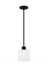 Generation Lighting 6128801-112 - Canfield indoor dimmable 1-light mini pendant in a midnight black finish with white etched glass dif