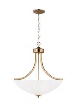 Generation Lighting 6616503EN3-848 - Geary traditional indoor dimmable LED medium 3-light pendant in satin brass with a satin etched glas