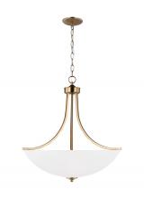 Generation Lighting 6616504-848 - Geary traditional indoor dimmable large 4-light pendant in satin brass with a satin etched glass sha