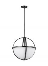 Generation Lighting 6624603-112 - Alturas indoor dimmable 3-light pendant in a midnight black finish and etched white glass shades