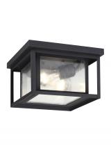 Generation Lighting 78027-12 - Hunnington contemporary 2-light outdoor exterior ceiling flush mount in black finish with clear seed