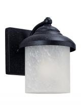 Generation Lighting 84048-185 - Yorktown transitional 1-light outdoor exterior wall lantern sconce in forged iron finish with swirle