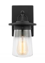 Generation Lighting 8508901EN7-12 - Tybee casual 1-light LED outdoor exterior small wall lantern sconce in black finish with clear glass