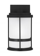 Generation Lighting 8590901-12 - Wilburn modern 1-light outdoor exterior small wall lantern sconce in black finish with satin etched